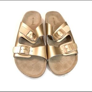 Gold Metallic Birkenstock-Like Sandals